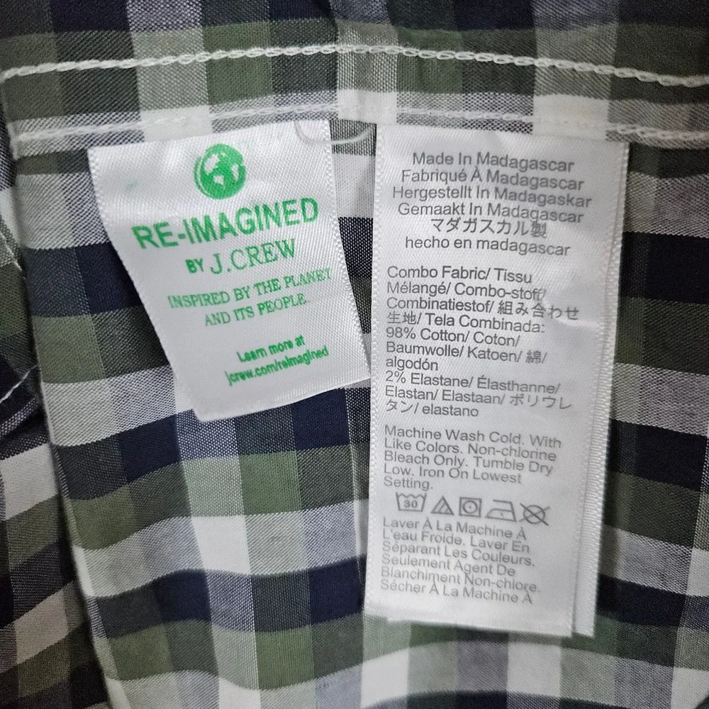 J Crew Men's‎ Flex Washed Shirt Size M Blue Green White Checks Cotton Blend Slim